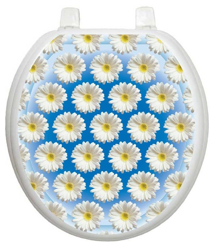 Daisies on Water Toilet Tattoos Seat Cover, Vinyl Lid Decal, Bathroom Decor, Round