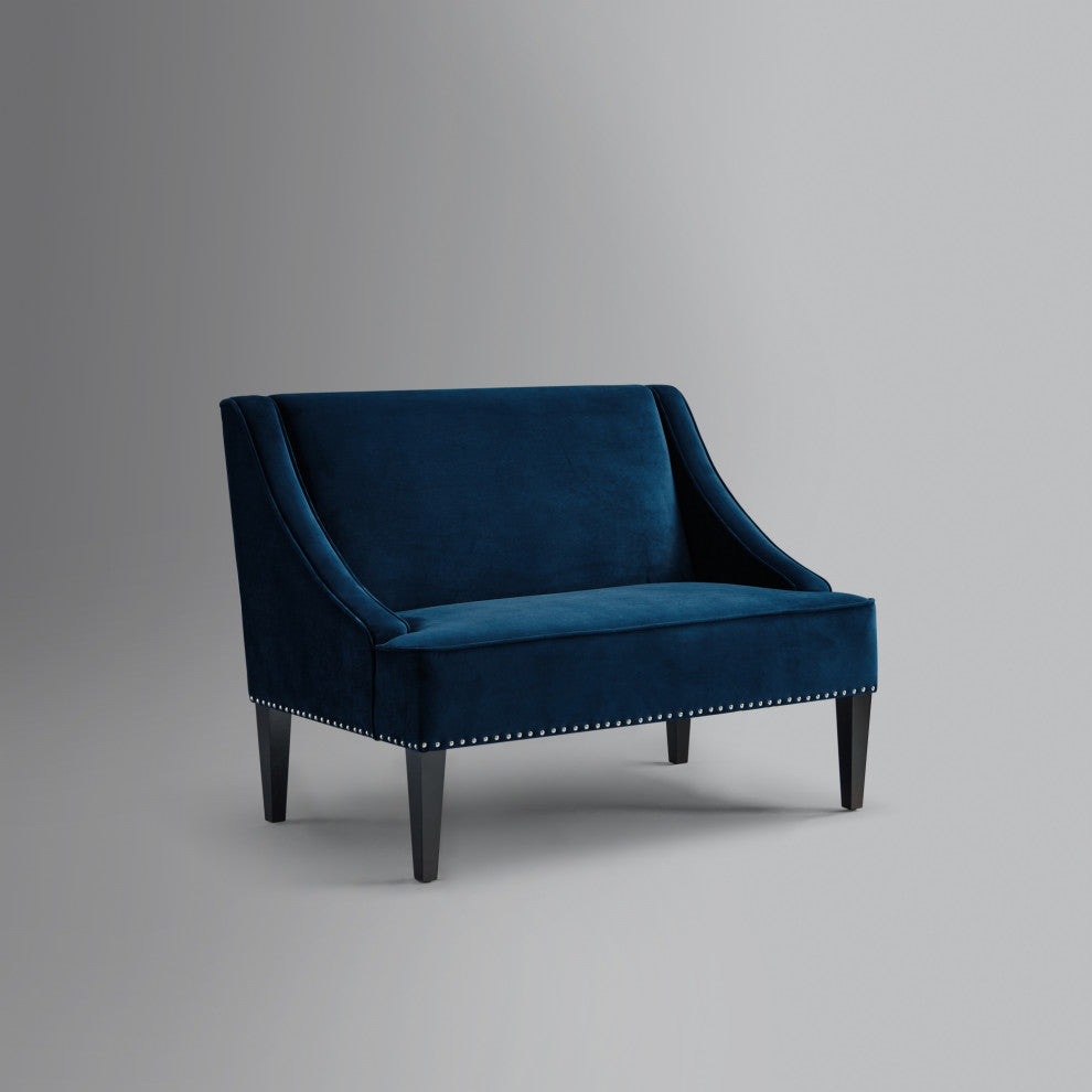 Inspired Home Aryanna Bench Upholstered, Navy Velvet