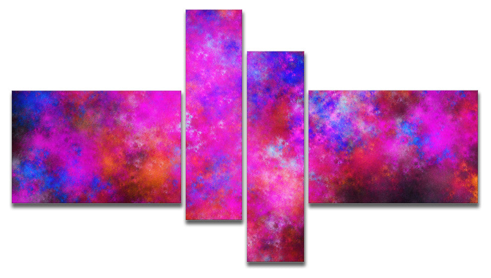 Red Blue Starry Fractal Sky, Abstract Art on Canvas, 60"x32", 4 panels