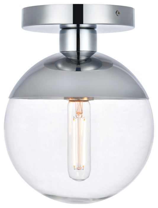 Living District Eclipse 1 Light Flush Mount, Chrome/Clear, 8"