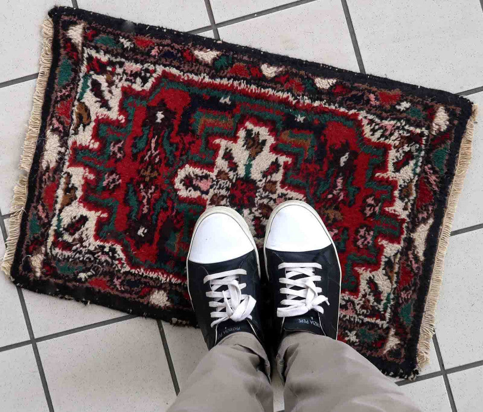 Handmade Vintage Persian Hamadan Mat 1.4'x2', 43cmx63cm, 1970s