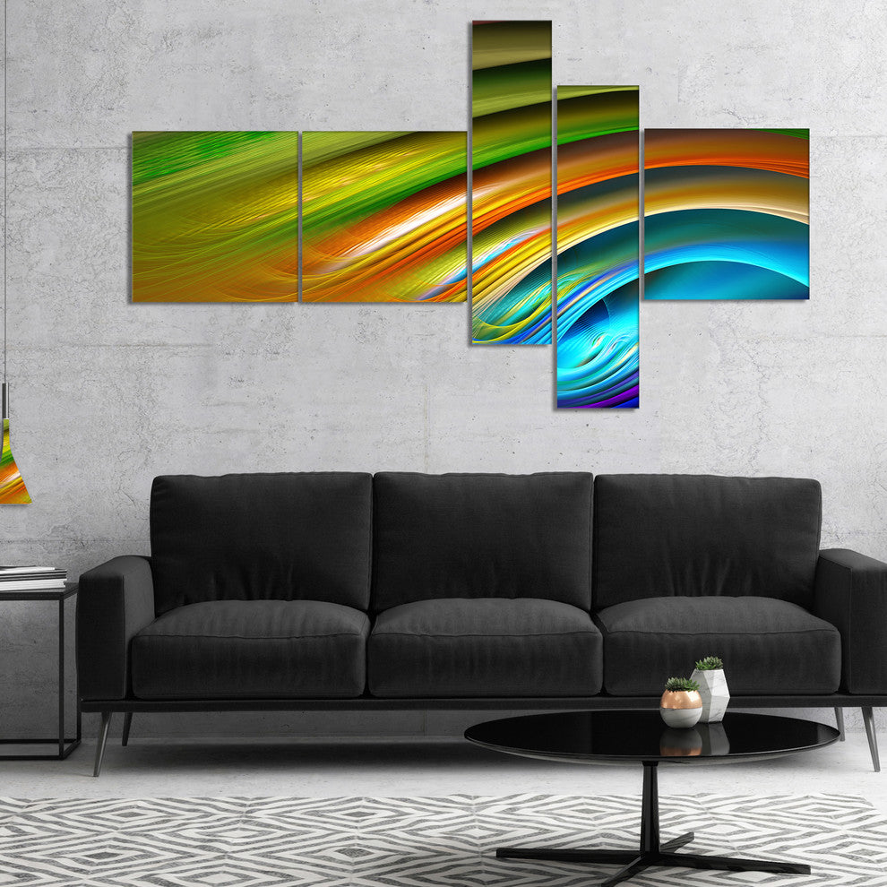 Colorful Fractal Water Ripples, Abstract Canvas Print Art, 60"x32", 5 panels