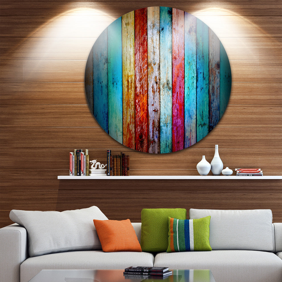 Vintage Wooden Pattern, Contemporary Round Metal Wall Art, 23"