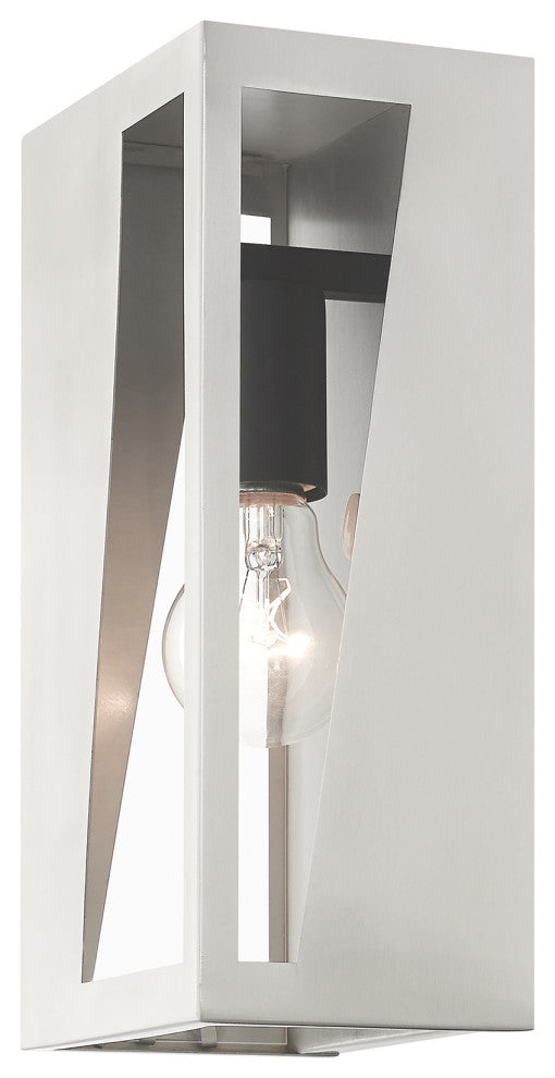 Forsyth 1-Light Brushed Nickel Outdoor Medium ADA Wall Lantern, Black Accents