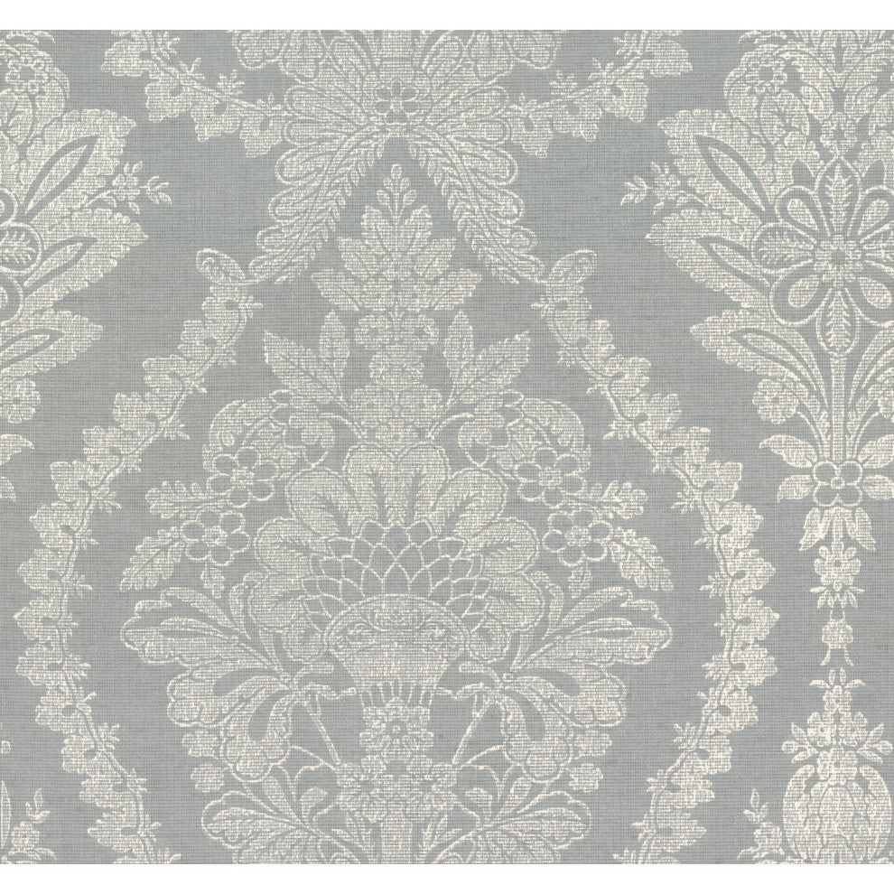 Silver and Gray Heritage Damask Wallpaper