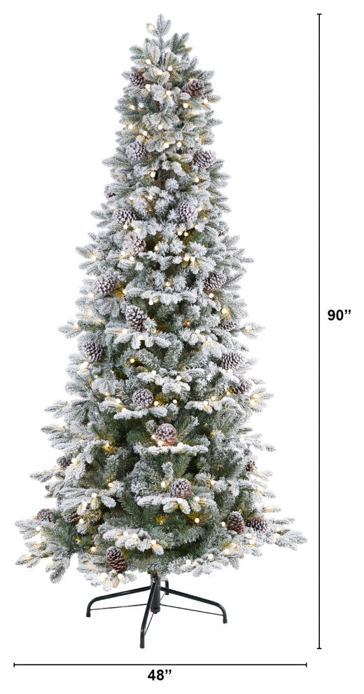 7.5' Flocked Alaskan Pre-Lit Faux Xmas Tree 350 Lights & 2155 Bendable Branches