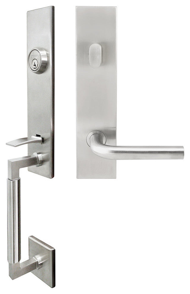 Cologne Lever, Tubular Entry Handleset, Right Hand, Satin Stainless Steel