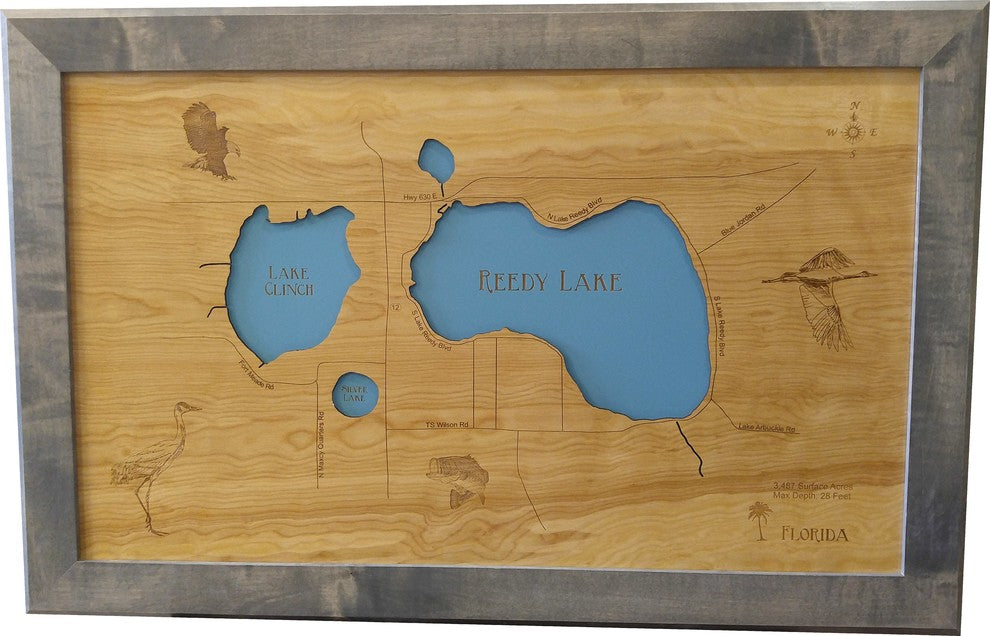 Reedy Lake, Florida-Wood Lake Map, Large Framed