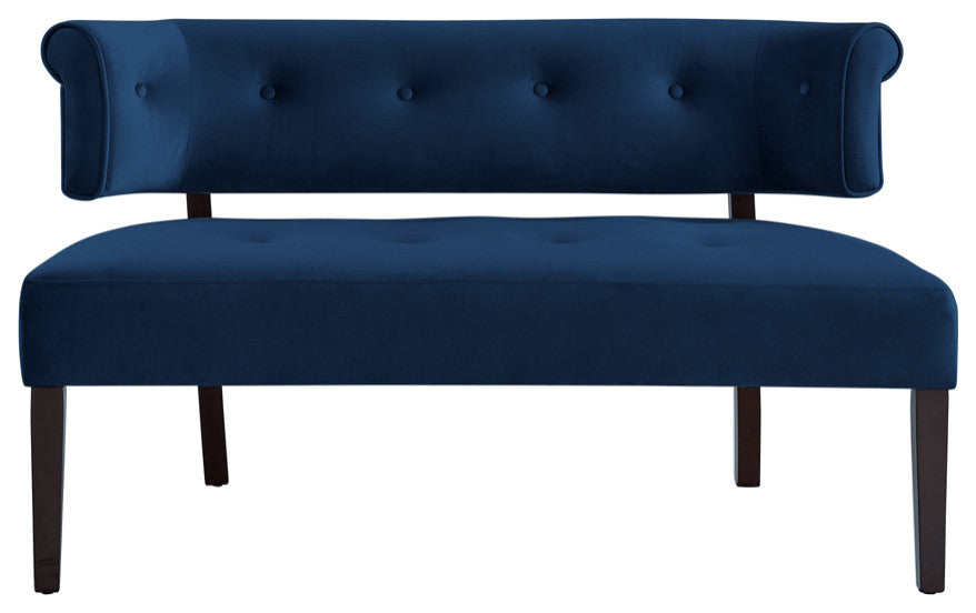 48" Navy Blue And Black Upholstered Velvet Bench