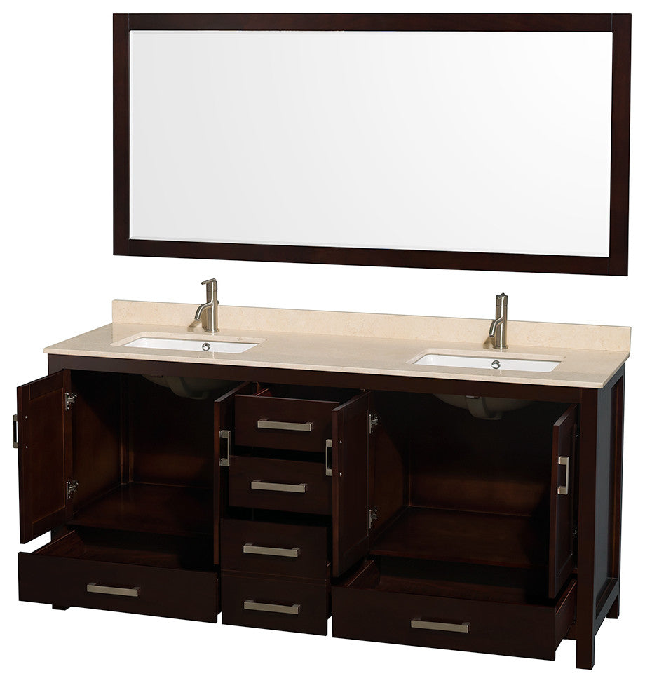 Wyndham WCS141472DESIVUNSM70 Espresso Double Vanity with Ivory Marble Top