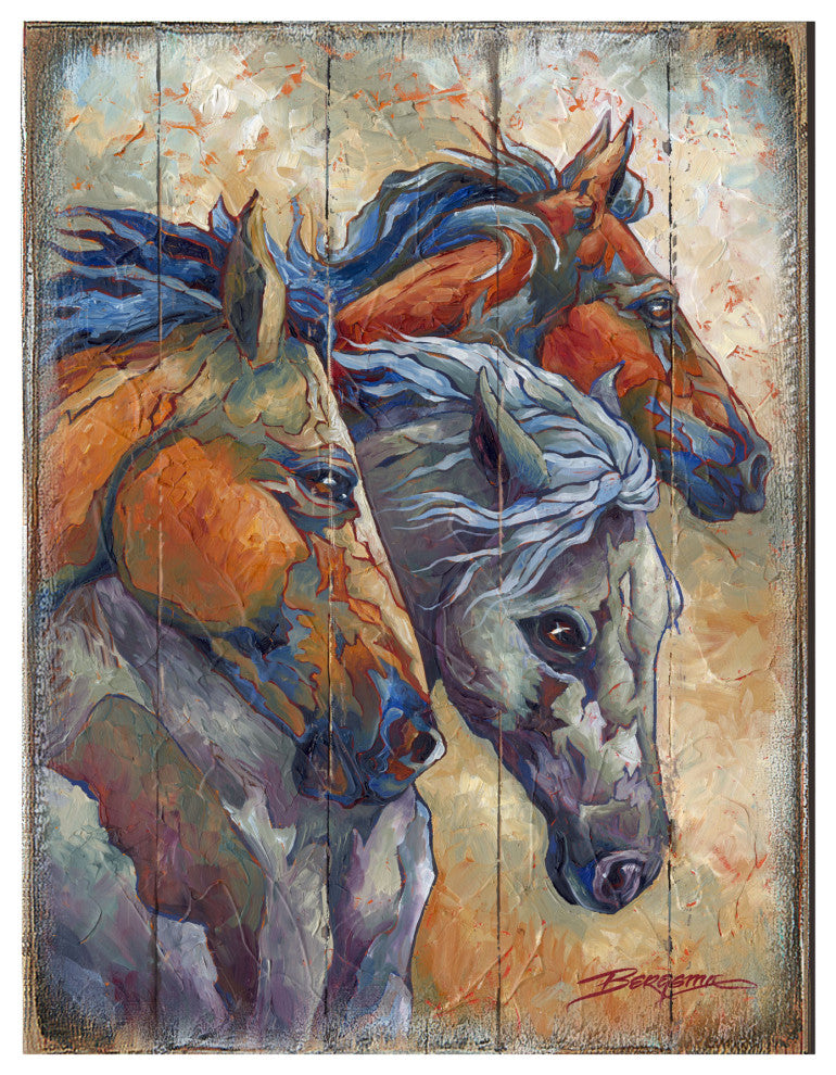 Let Them Run Horse Heads Wooden Wall Art, X-Large 36x24