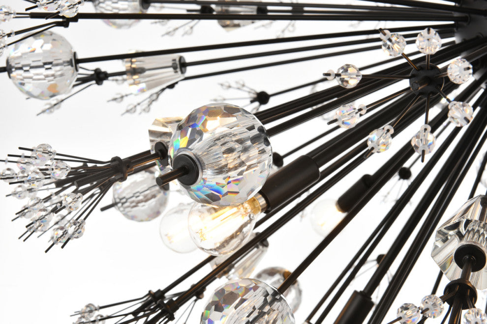 Victor 38" Crystal Starburst Round Pendant, Black