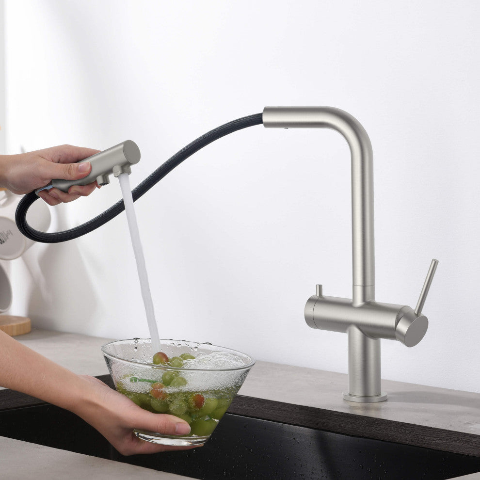 Circular 2-in-1 Water Filter Kitchen Pull Out Faucet, Brushed Nickel