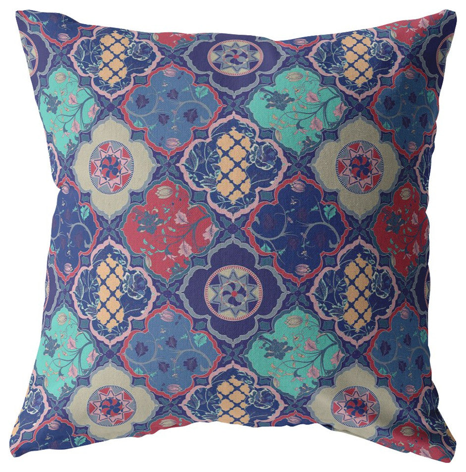 18 Navy Red Trellis Suede Throw Pillow