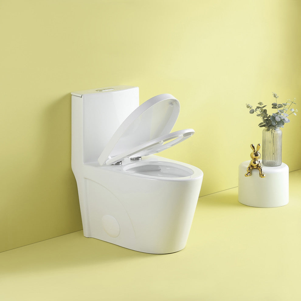 One-piece 1.1/1.6 GPF Dual Flush Elongated Toilet with Soft-Close Seat