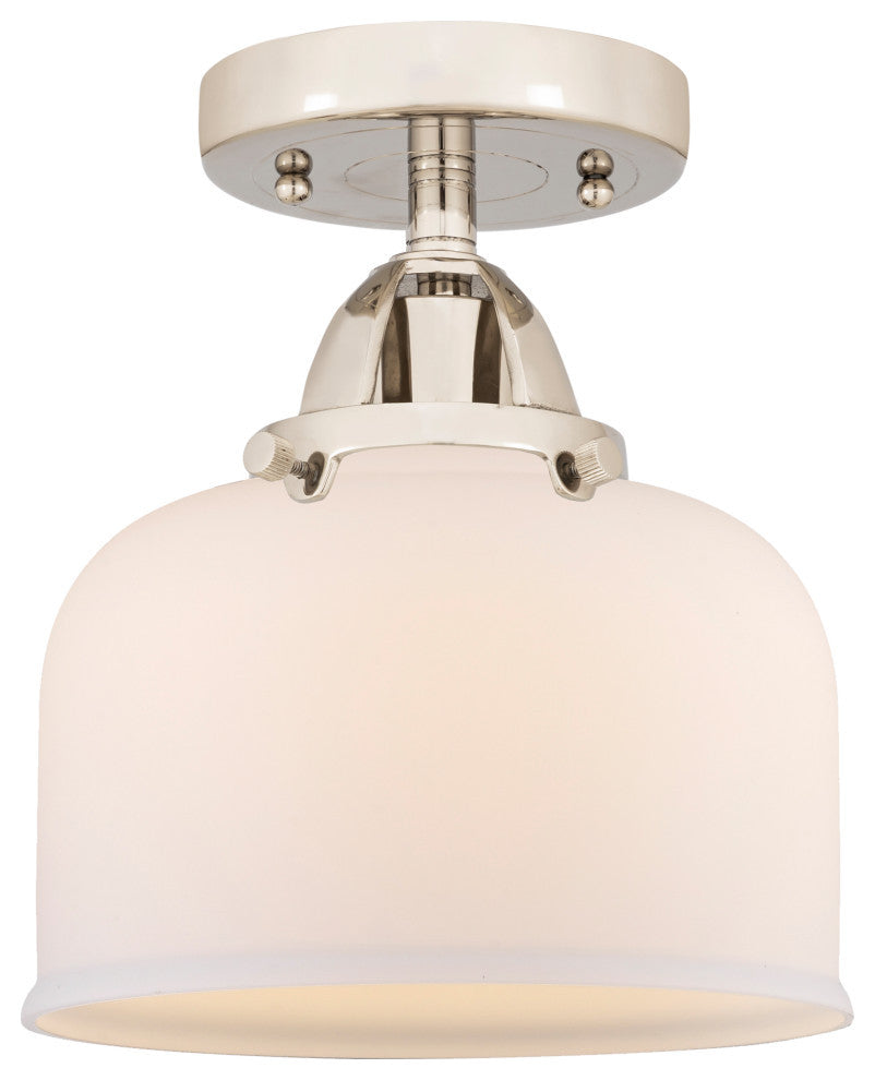 Large Bell Semi-Flush Mount, Polished Nickel, Matte White, Matte White