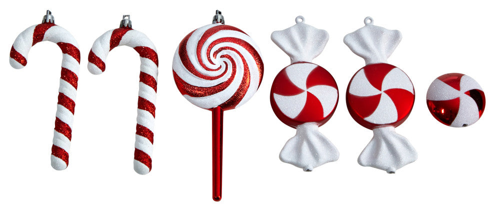 7" Assorted Candy Caneï¿½Holiday Christmas Deluxe Shatterproof Ornament Set of 6