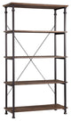 Industrial Bookcase, Metal Frame With Crown Molded Top & X-Support, Dark Brown