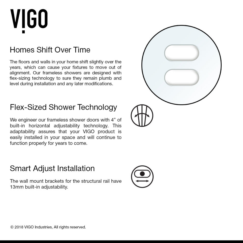VIGO Ferrara Frameless Sliding Shower Door, Chrome, 72" to 73" W X 74" H, Clear Glass