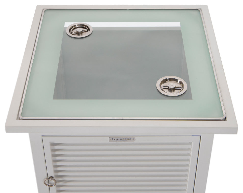 LeisureMod Walbrooke Square Fire Pit Table and Tank Holder With Slats, White