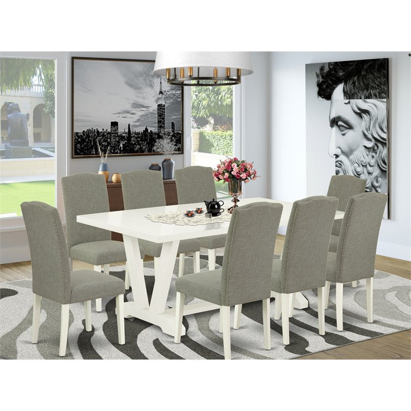 V027En206-9, 9-Piece Set, 8 Chairs and Table Hardwood Frame