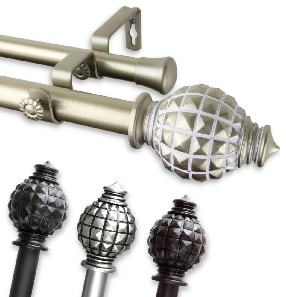 Nova 1" Double Curtain Rod, Satin Nickel, 48-84"