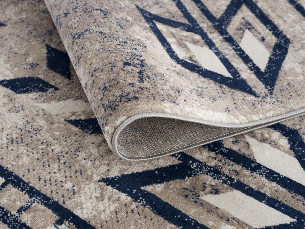 8"x11" Beige and Blue Boho Chic Area Rug