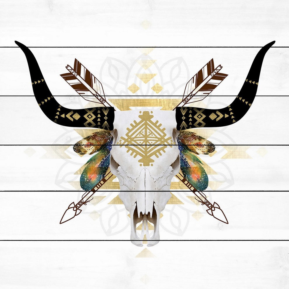 "Warrior Skull II" Painting Print on White Wood, 40"x40"