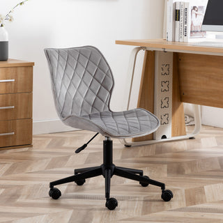 Diamond Stitched Black Base Velvet Office Chair, Grey