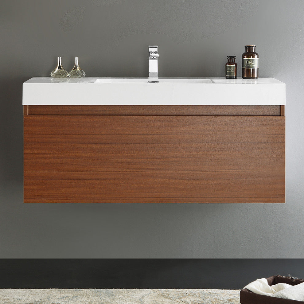 Fresca Mezzo 48" Teak Wall Hung Cabinet With Integrated Sink