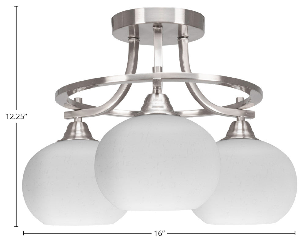 Paramount 3-Light Semi-Flush Light, Brushed Nickel, 7" White Muslin Glass