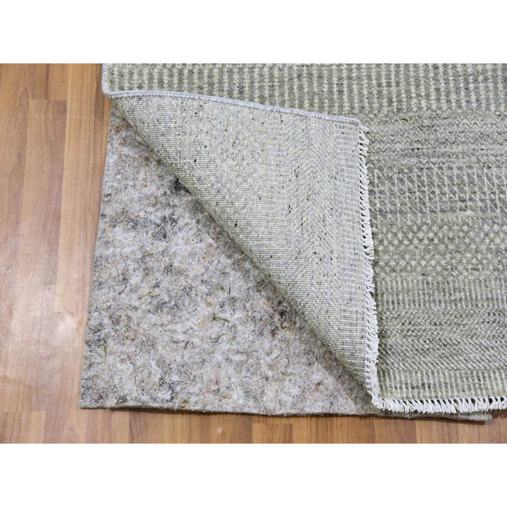 Pastel Gray Hand Knotted Grass Design Organic Undyed Wool Runner Rug 2'6"x10'2"