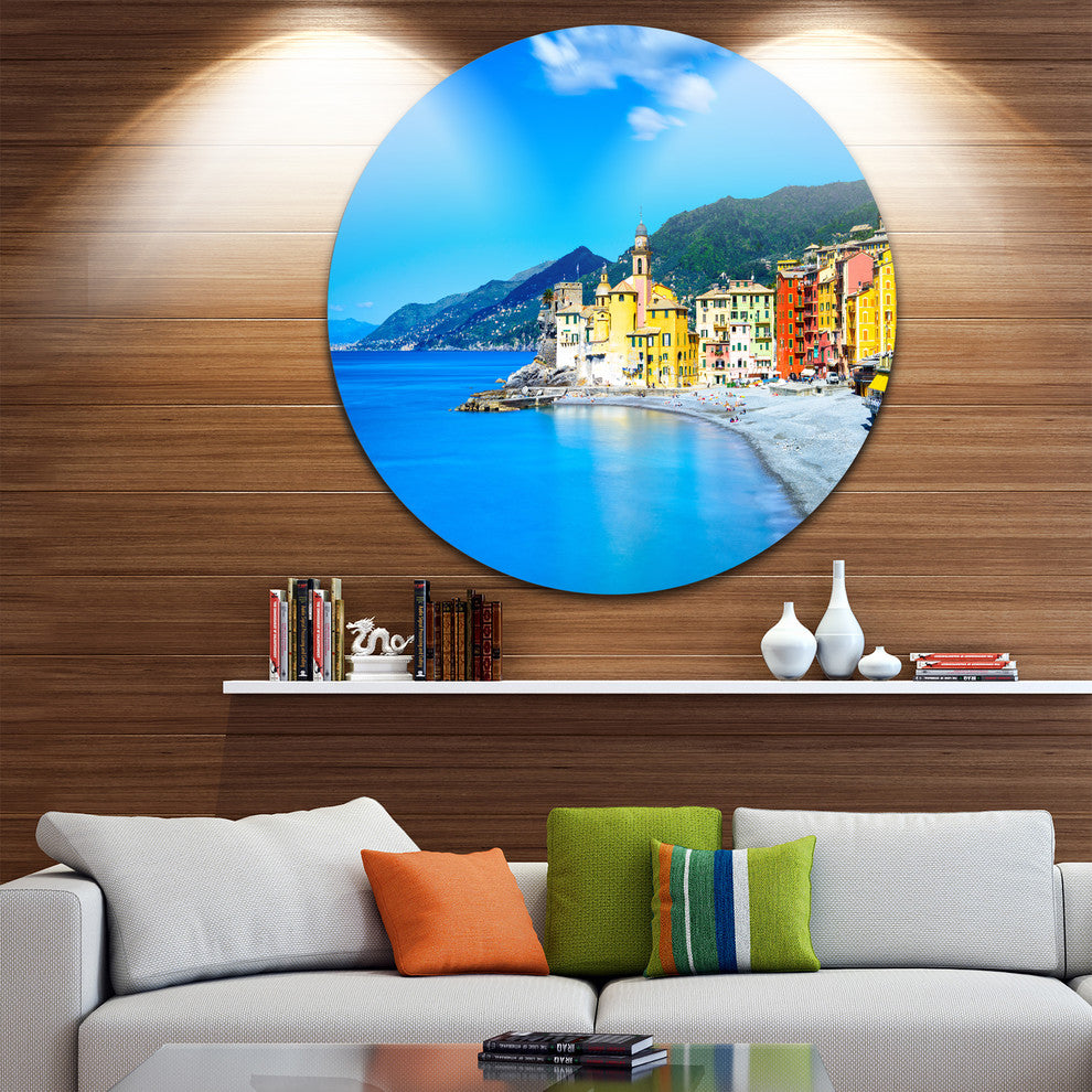 Camogli Church On Sea And Beach View, Seashore Round Wall Art, 36"