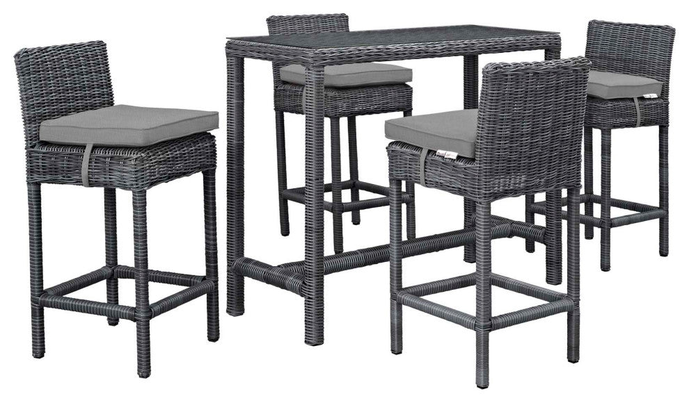 Summon 5 Piece Outdoor Patio Sunbrella Pub Set, Canvas Gray