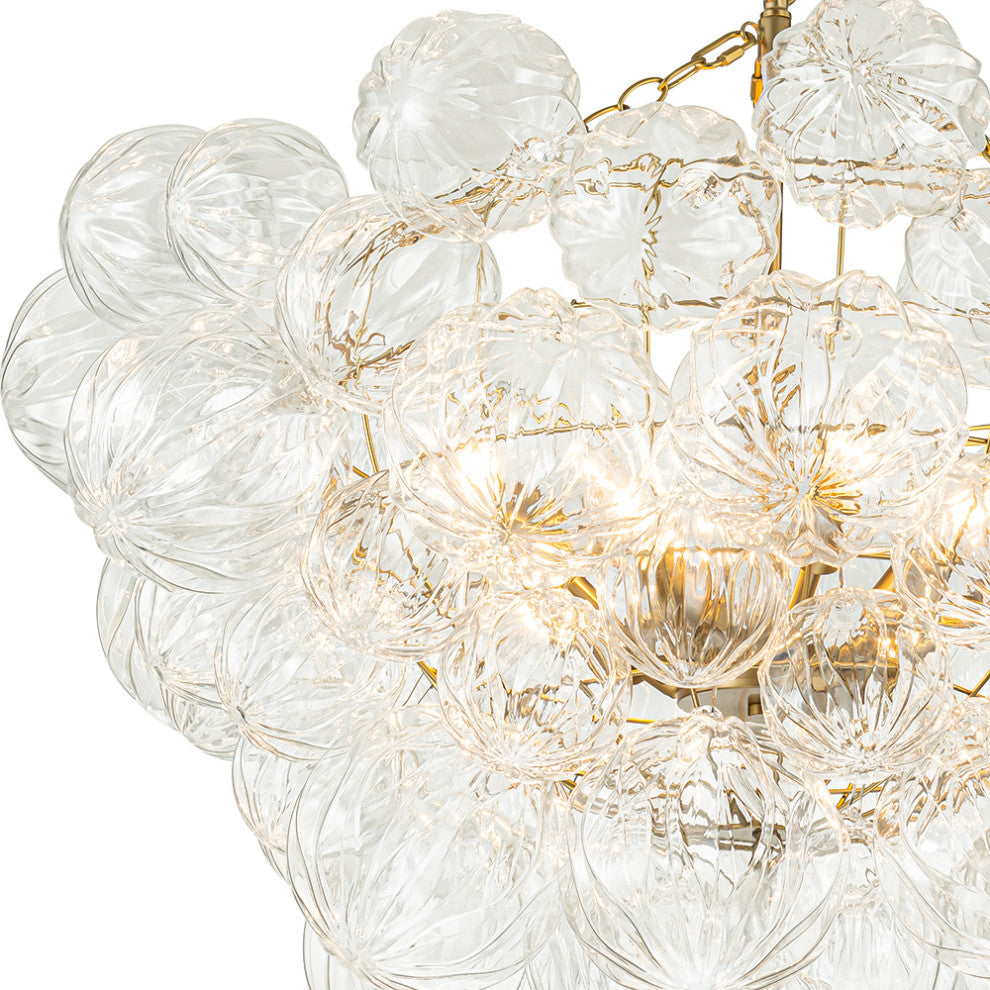 Modern Textured Glass Bubble Chandelier, Brass, 8 Lights
