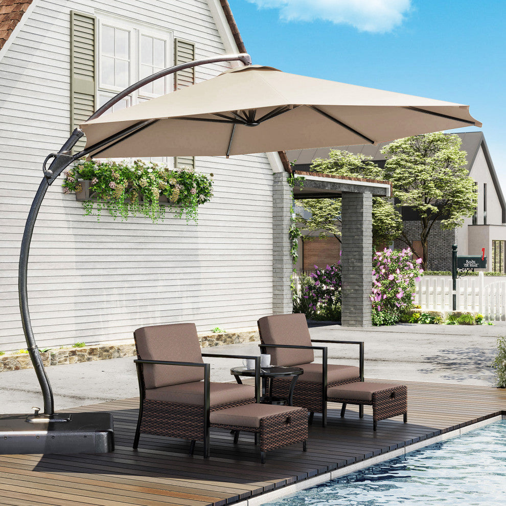 12' Outdoor Patio Hanging Cantilever Curvy Umbrella With 360 Rotation