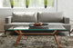 Mid-Century Modern Glass Coffee Table, Walnut Stain