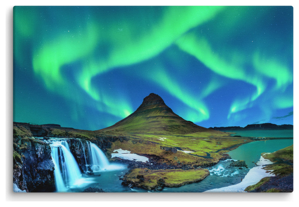 Winter Mountain Northern Lights Landscape Photo Canvas Wall Art Prints, 24" X 36"