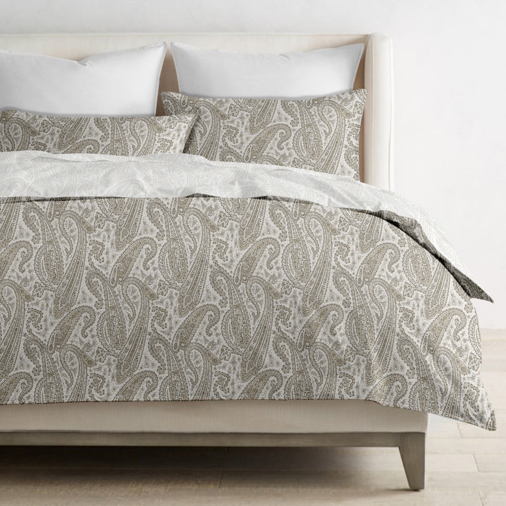 Delara GOTS Organic Cotton Paisley Reversible Print Duvet Cover Set, Queen(88"x9