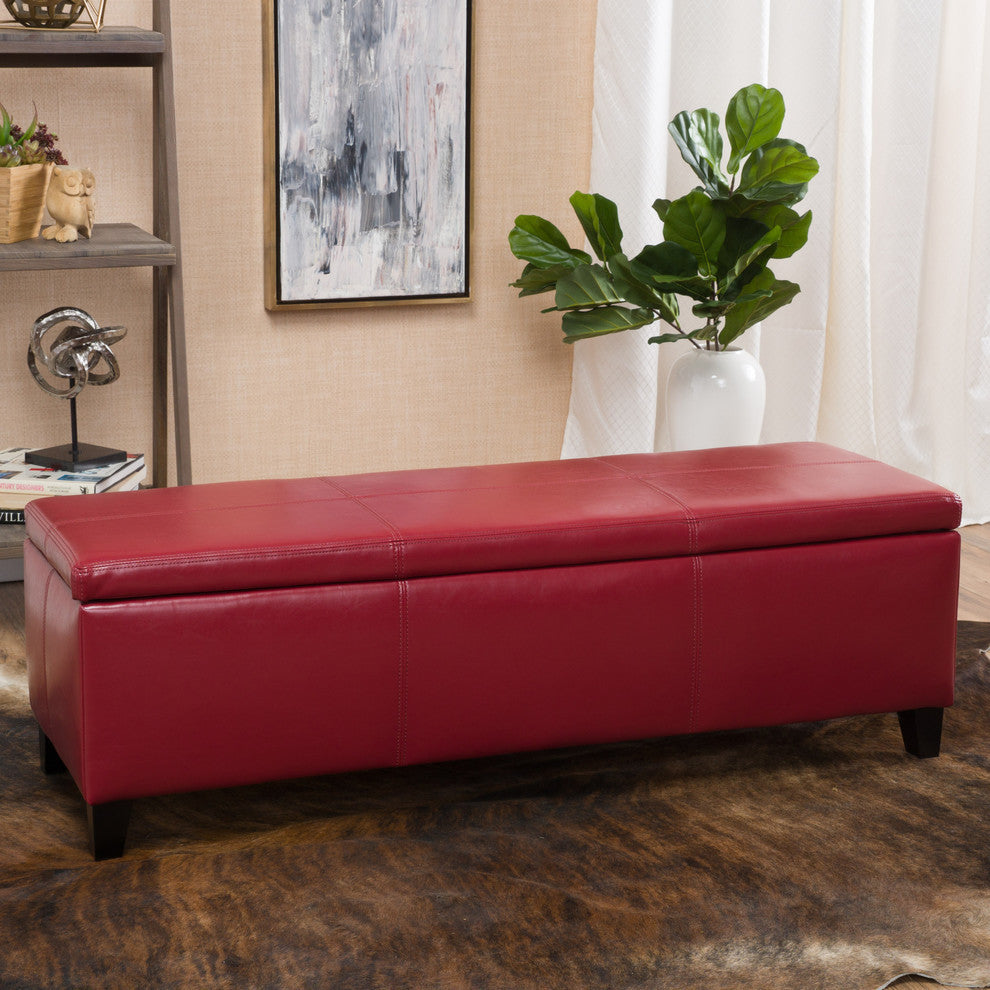 GDF Studio Skyler Beige Fabric Storage Ottoman Bench, Red