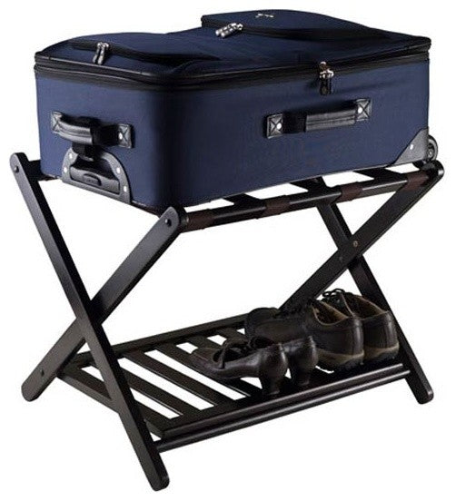 Reese Luggage Rack with Shelf, Espresso