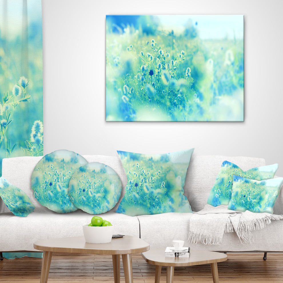 Light Blue Mountain Plain Flowers Floral Throw Pillow, 18"x18"