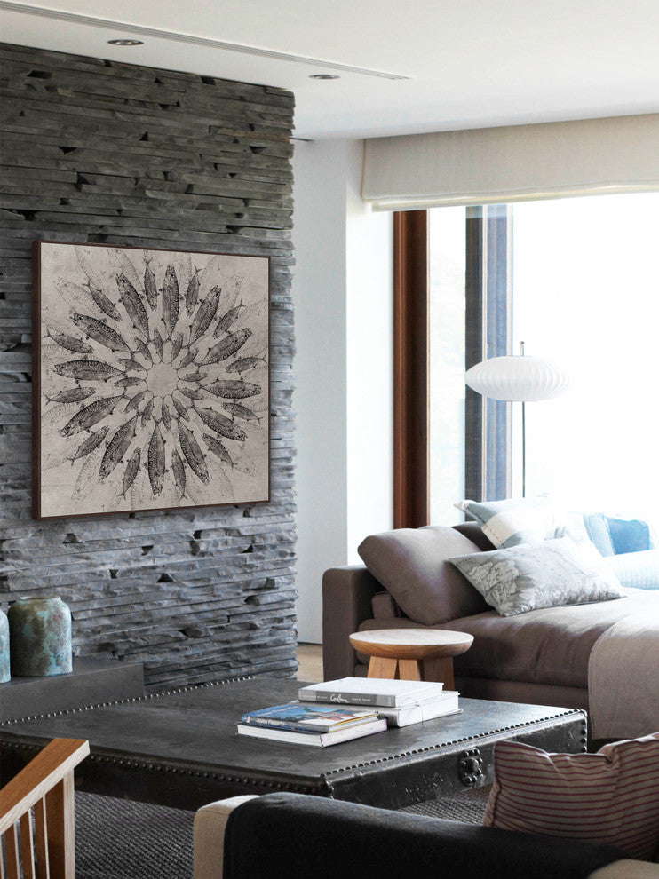 "Concentric Fish" Floater Framed Painting Print on Canvas, 40"x40"