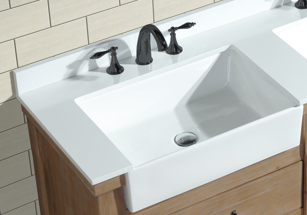 Marina 60" Bathroom Vanity, Weathered Finish, White Engineered Stone