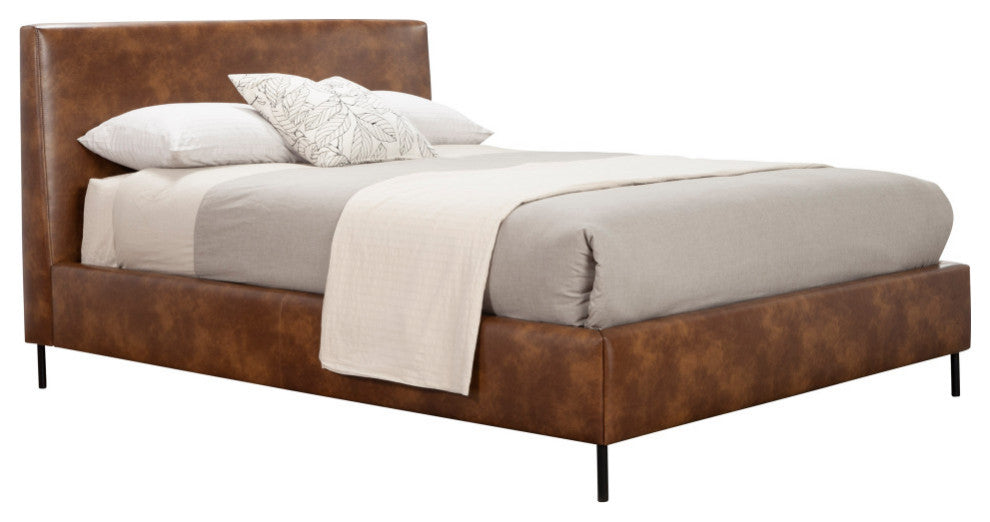 Sophia Full Faux Leather Platform Bed, Brown
