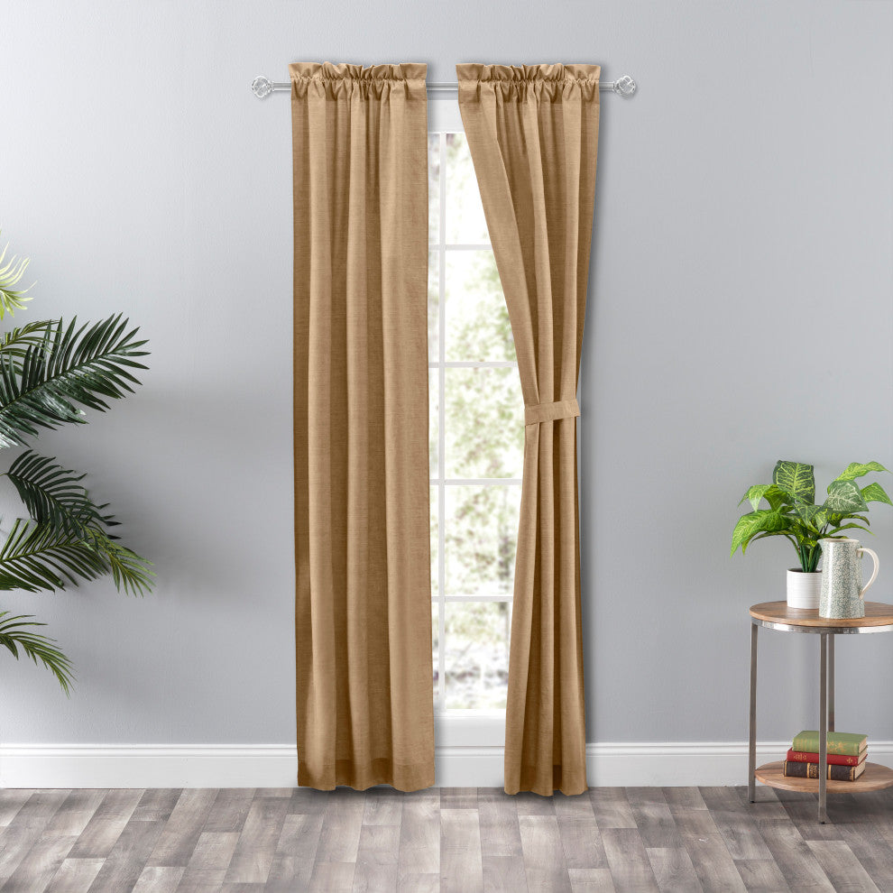 Lisa Solid Tailored Panel Pair with Ties, Tan, 56"x63"