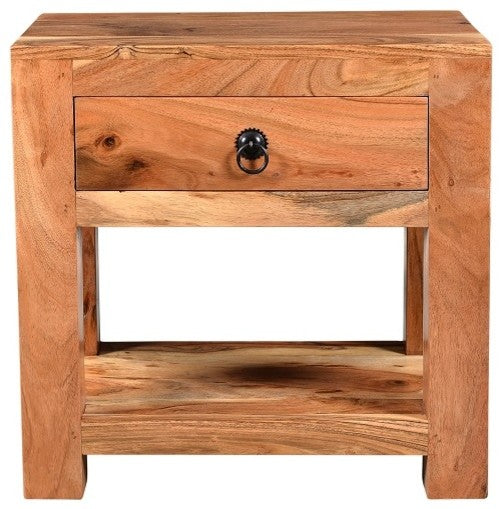 Timbergirl Ajmer Solid Acacia Wood bedside table, 21" Wide X 18" Deep X 26" High