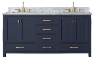 Avanity Modero Bath Vanity in Navy Blue, 72", Double Sink, Carrara White Marble