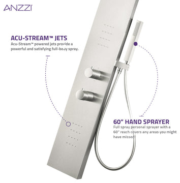 Collines Series 55 in. 2-Jetted Shower Tower With Heavy Rain Shower and Body