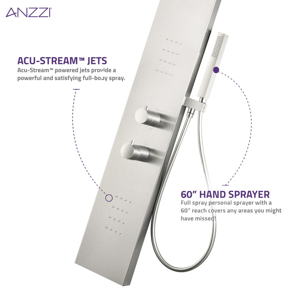 Collines Series 55 in. 2-Jetted Shower Tower With Heavy Rain Shower and Body